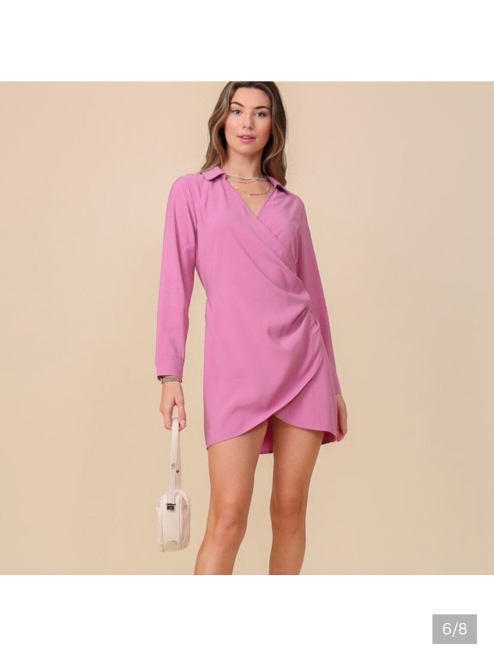 NWT Lumiere Pink Wrap-Front Long Sleeve Dress